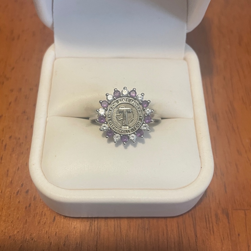 Tarleton State White gold upgrade Amethyst and Diamond Purple Ring